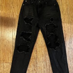 Nasty Gal Distressed Black Mom Jeans